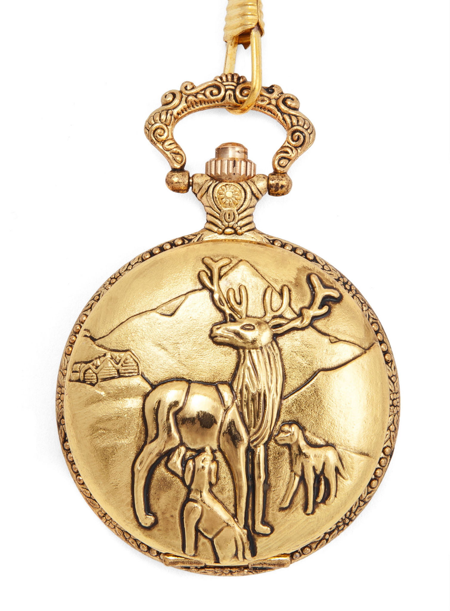 Hirschjagd Taschenuhr gold 